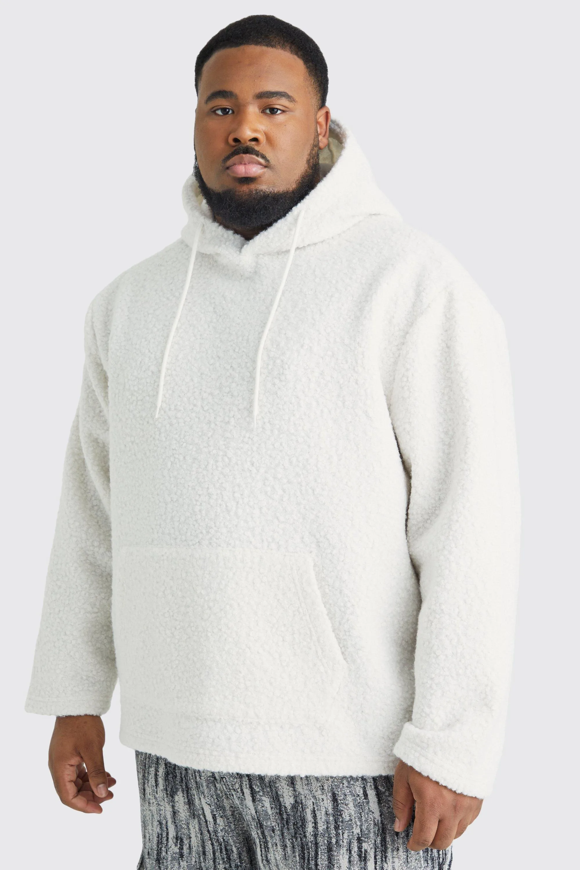 Plus Oversized Boxy Boucle Borg Hoodie | boohooMAN UK