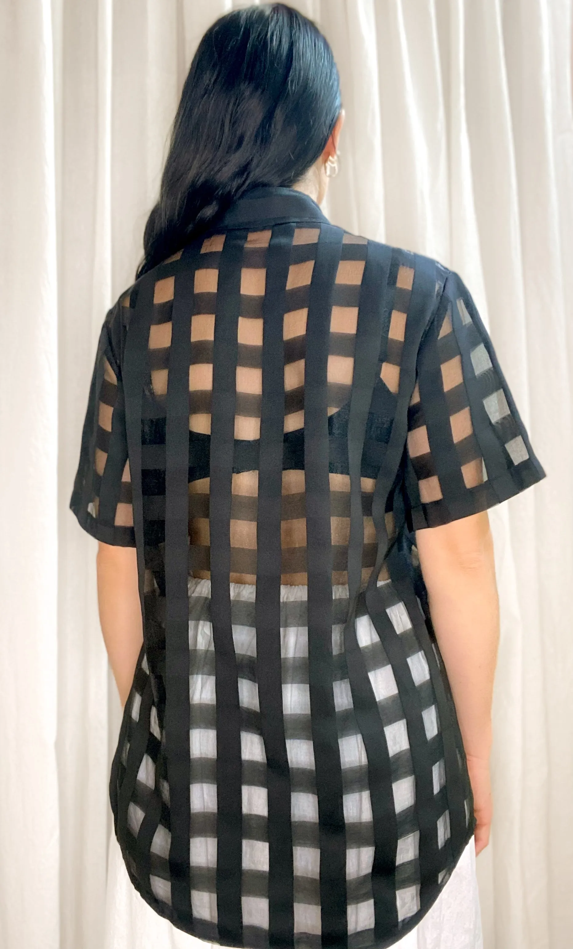  PRE-LOVED  Alice McCall Checked Shirt [ Black, Organza, Short Sleeved, Size 8 ]