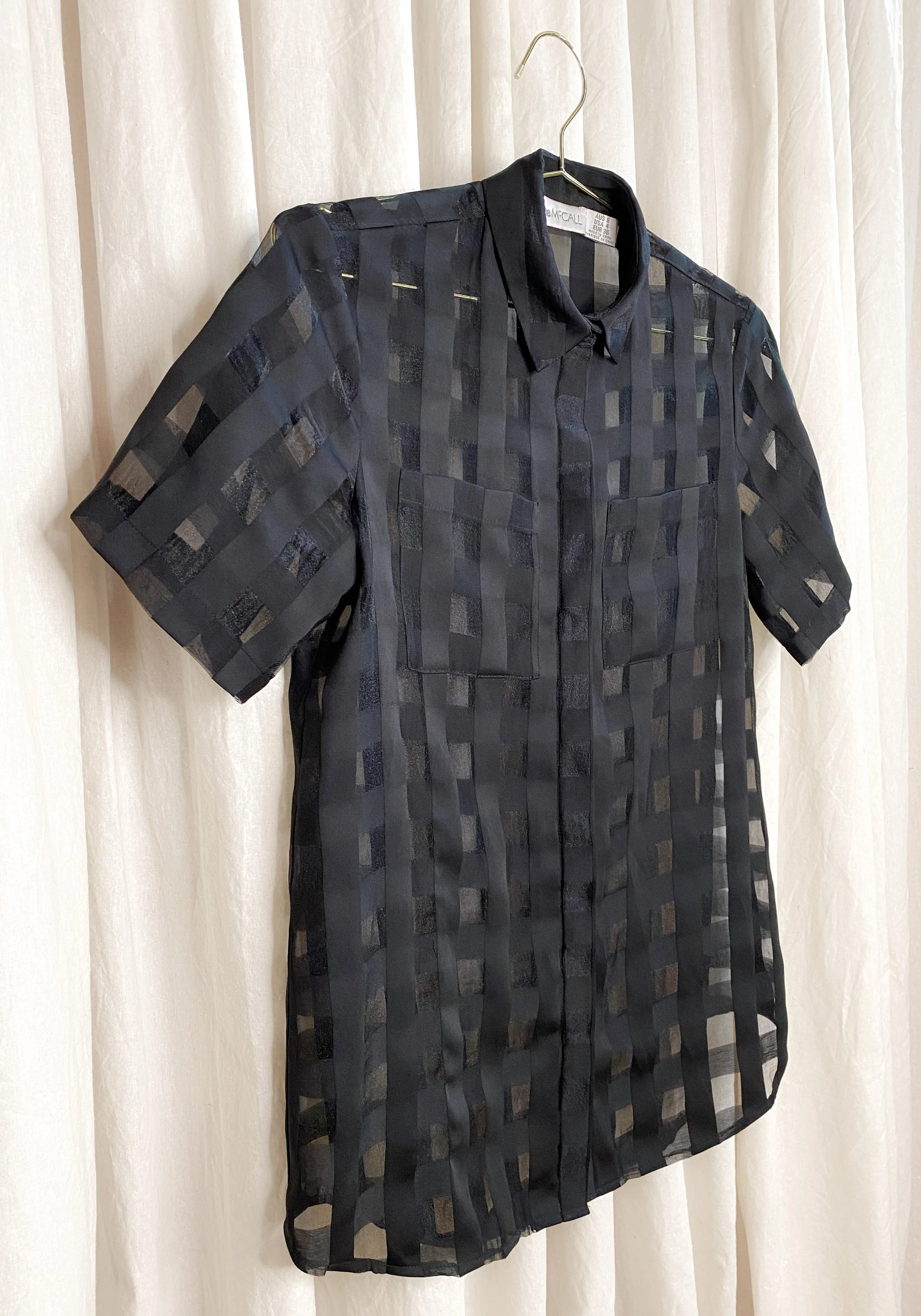  PRE-LOVED  Alice McCall Checked Shirt [ Black, Organza, Short Sleeved, Size 8 ]