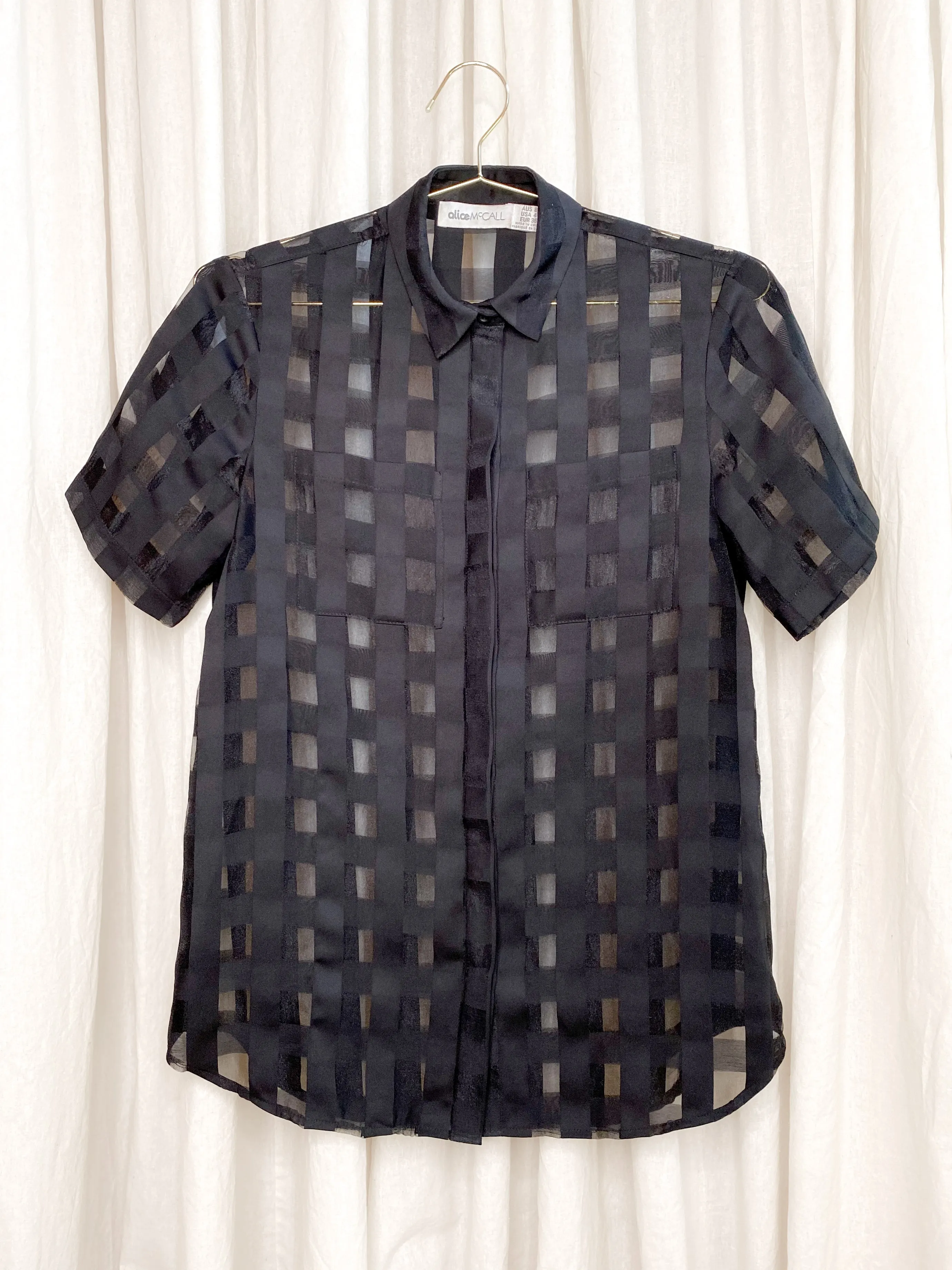  PRE-LOVED  Alice McCall Checked Shirt [ Black, Organza, Short Sleeved, Size 8 ]