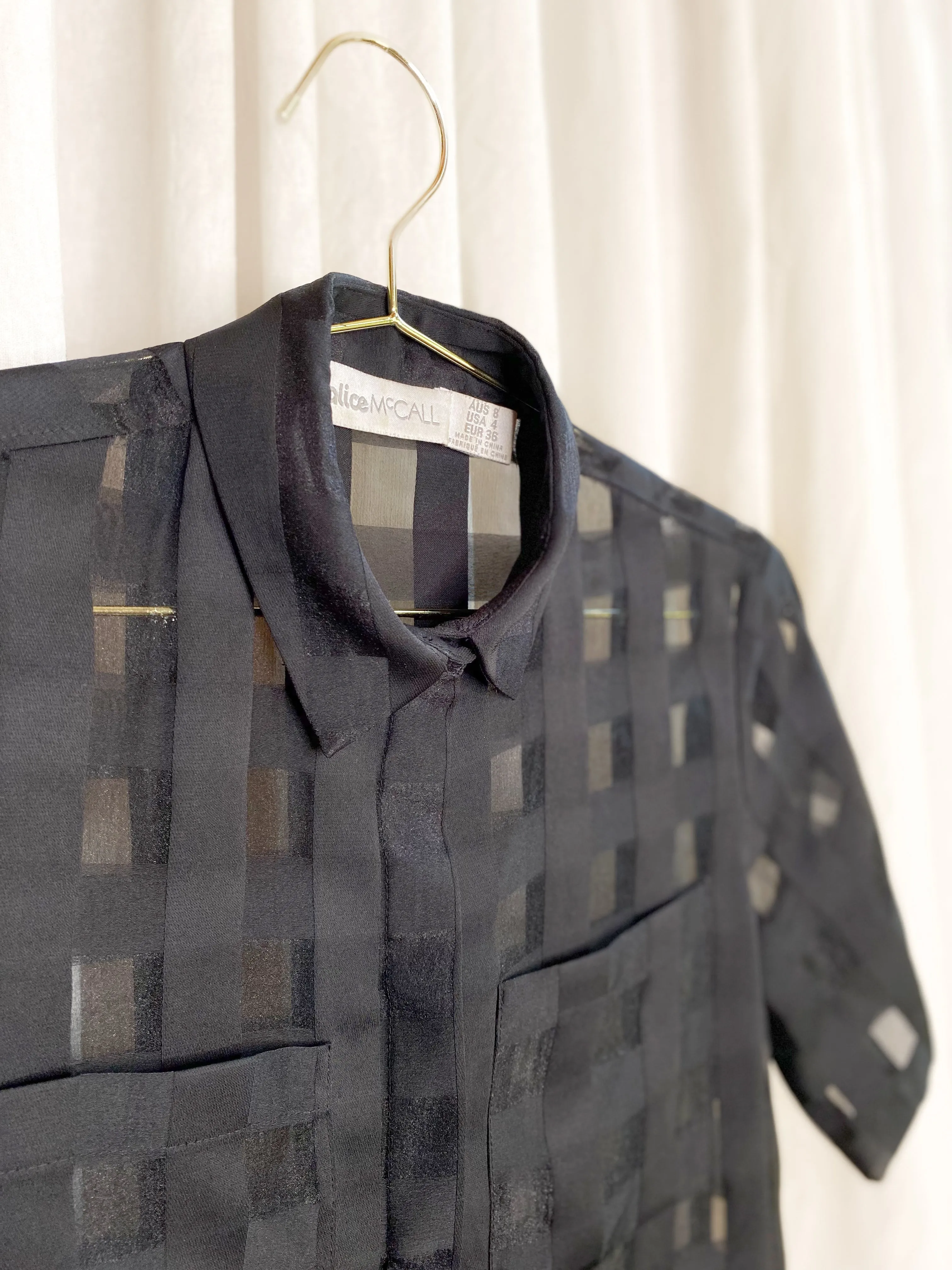  PRE-LOVED  Alice McCall Checked Shirt [ Black, Organza, Short Sleeved, Size 8 ]