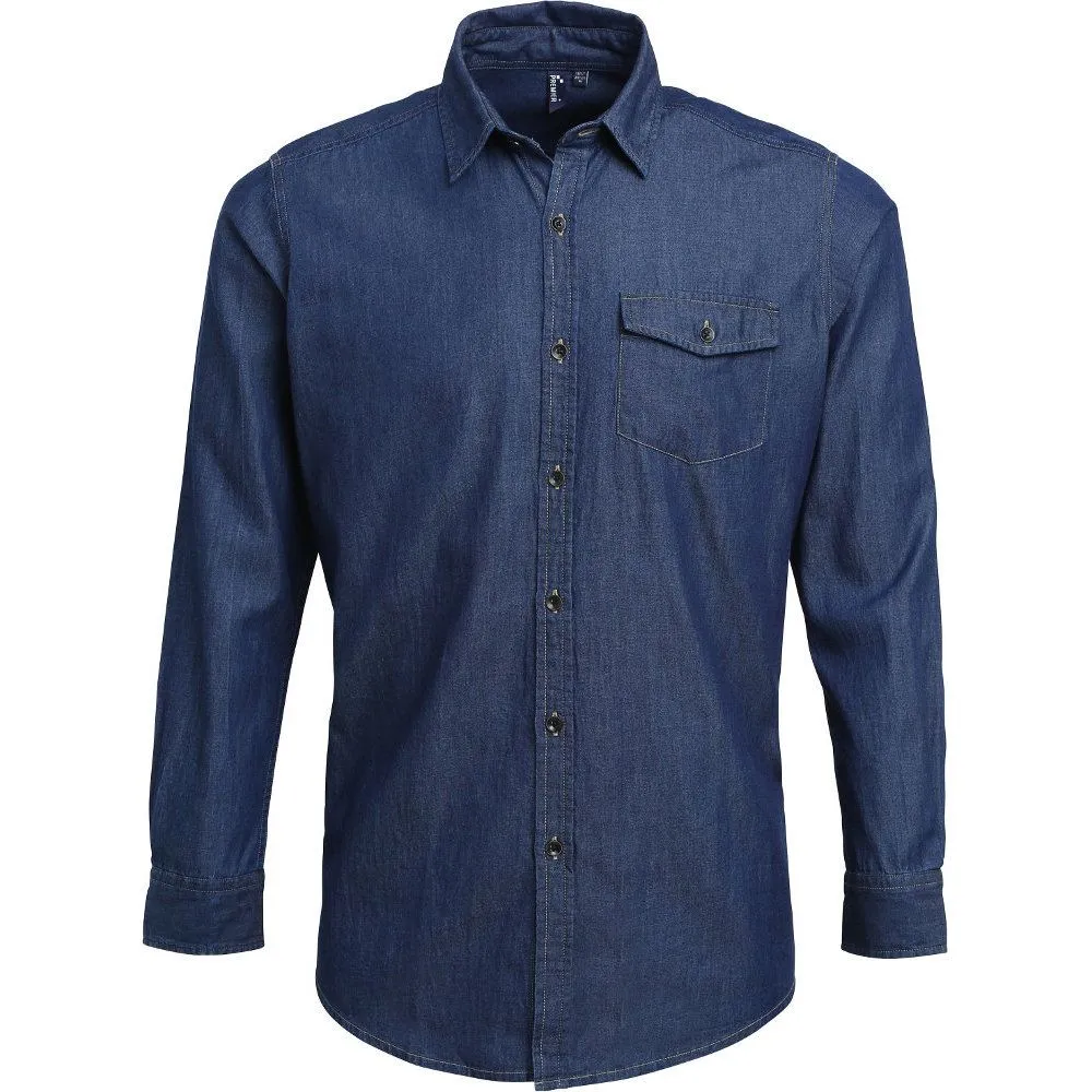 Premier Mens Jeans Stitch Denim Cotton Smart Casual Business Shirt