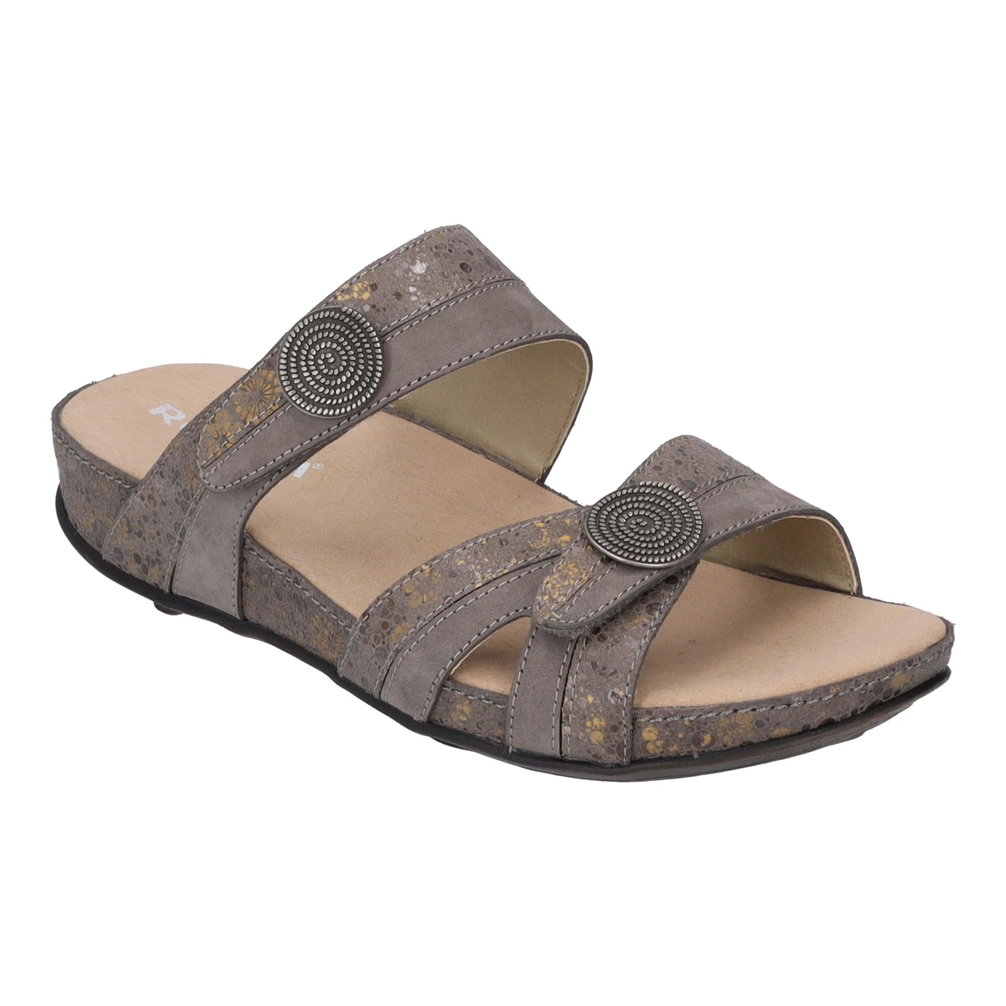 Romika Womens Fidschi 22 Two Strap Leather Slide Sandal- Taupe Multi