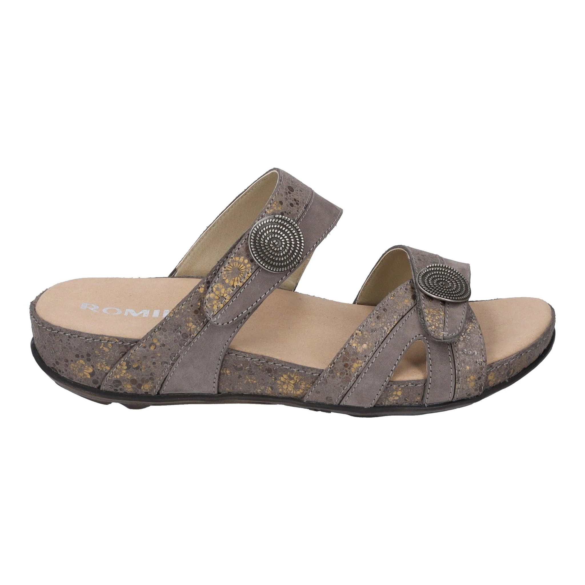 Romika Womens Fidschi 22 Two Strap Leather Slide Sandal- Taupe Multi