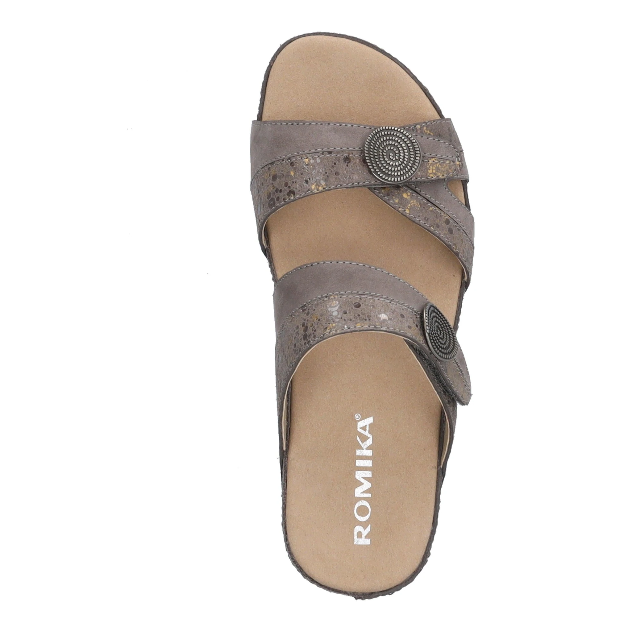 Romika Womens Fidschi 22 Two Strap Leather Slide Sandal- Taupe Multi