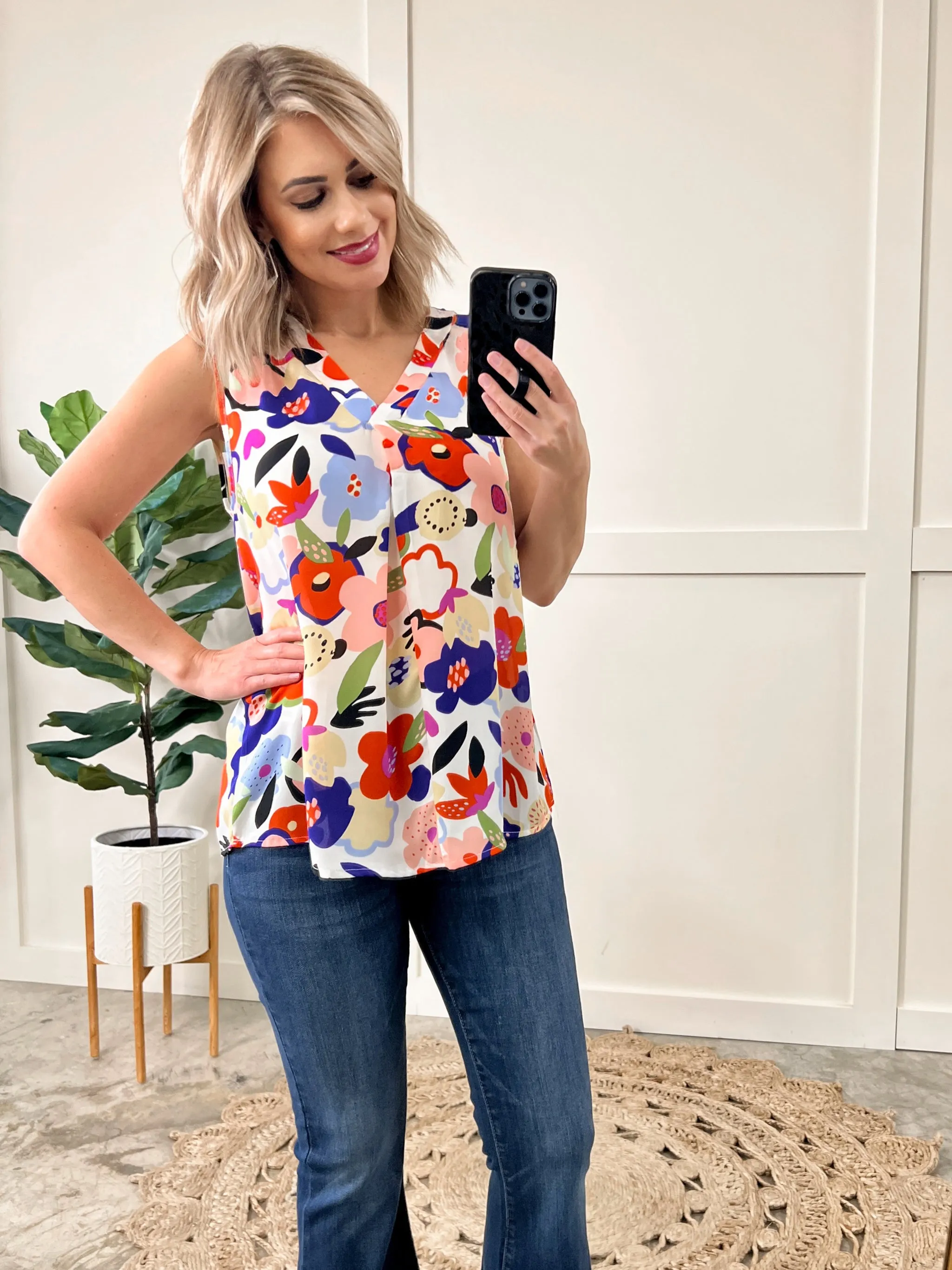 Sleeveless Blouse In Bright Florals