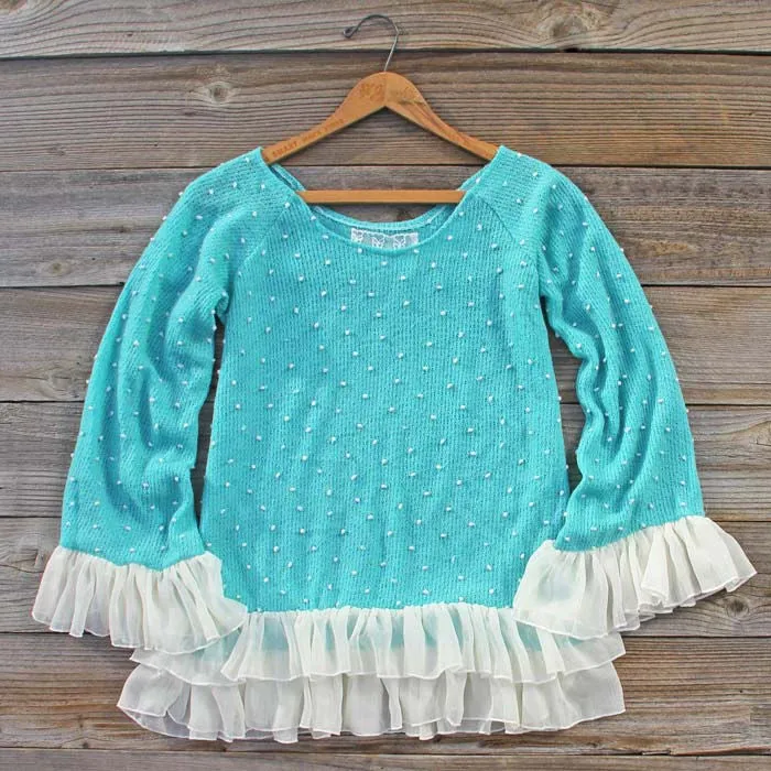 Spool Basics Ruffle Thermal Top in Turquoise