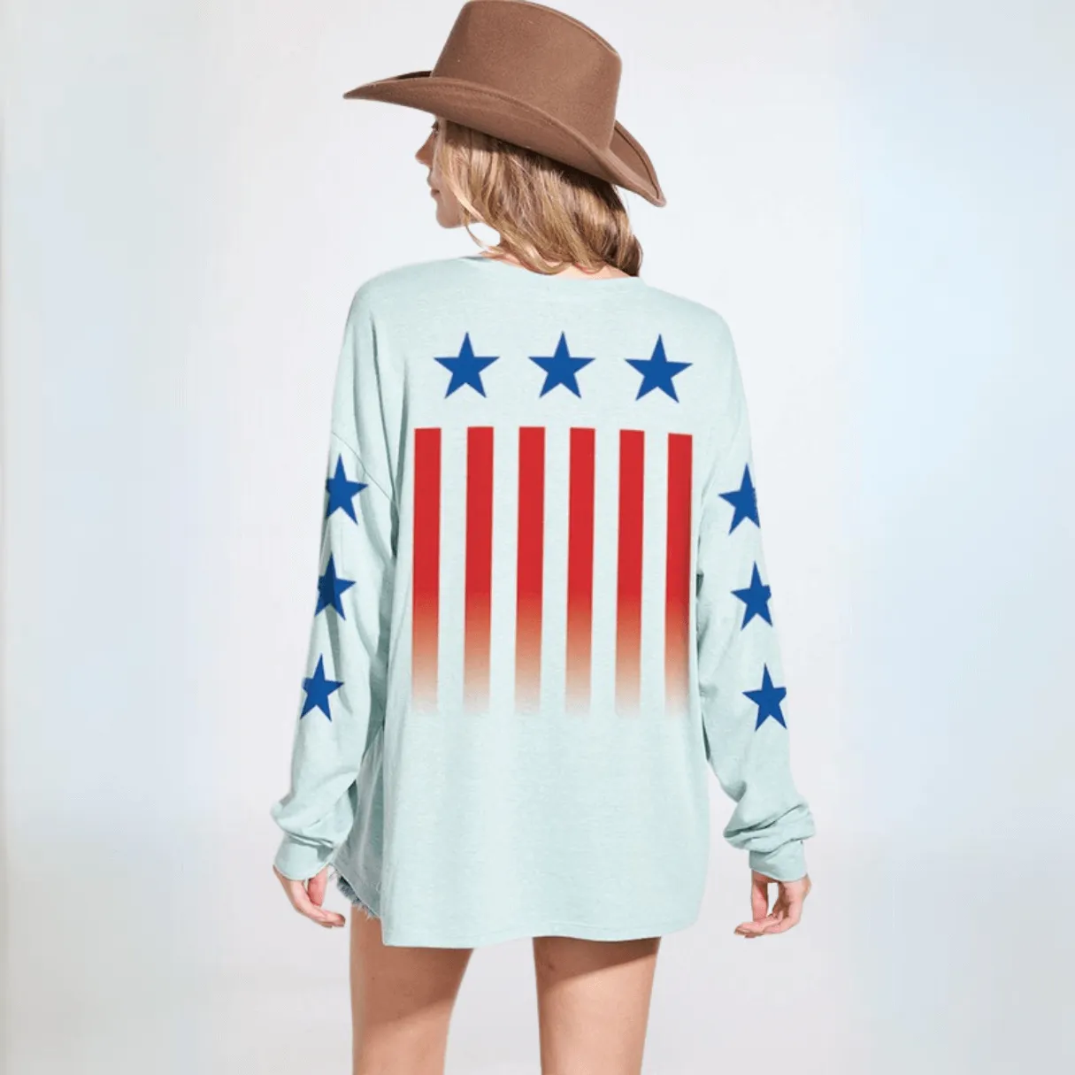 Stars & Stripes Oversized Long Sleeve T-Shirt Made in USA