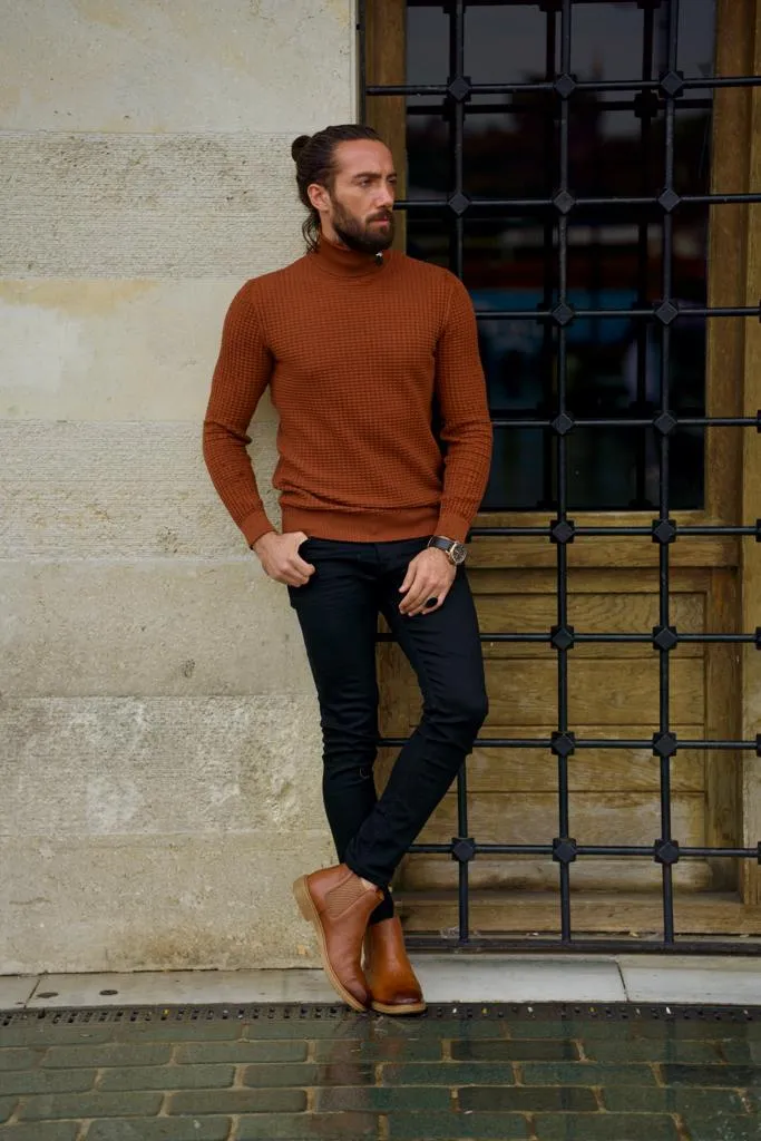 Stefano Slim Fit Camel Turtleneck Sweater