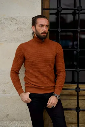 Stefano Slim Fit Camel Turtleneck Sweater