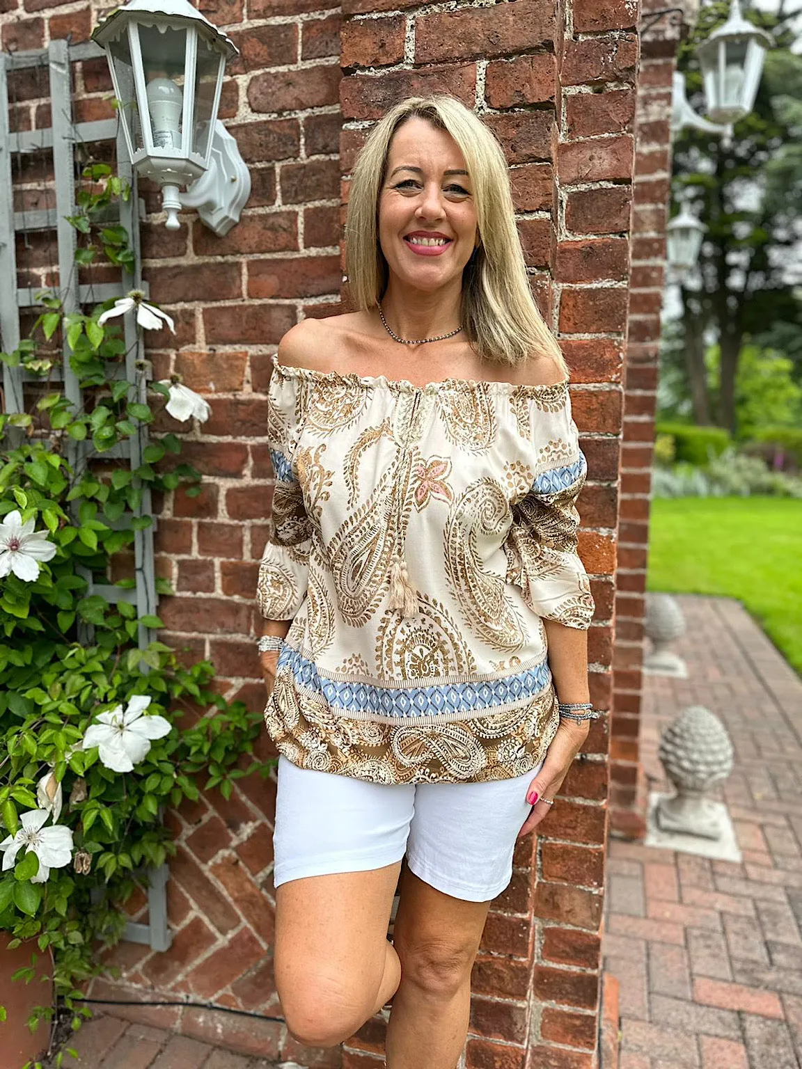 Stone Paisley Bardot Tassel Blouse Maria