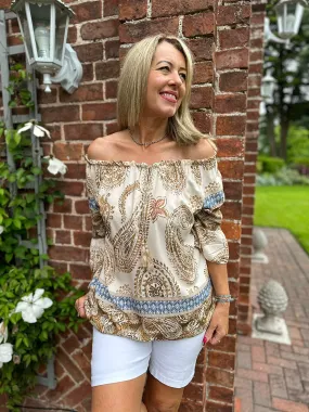 Stone Paisley Bardot Tassel Blouse Maria