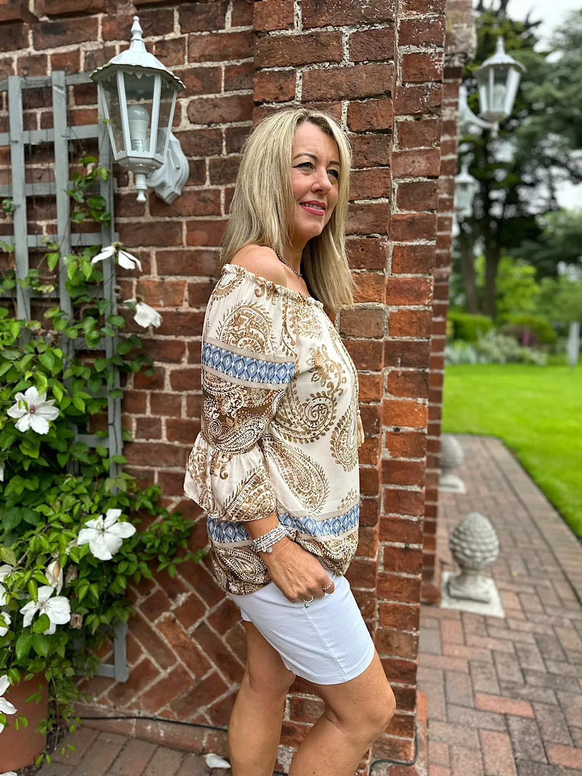 Stone Paisley Bardot Tassel Blouse Maria