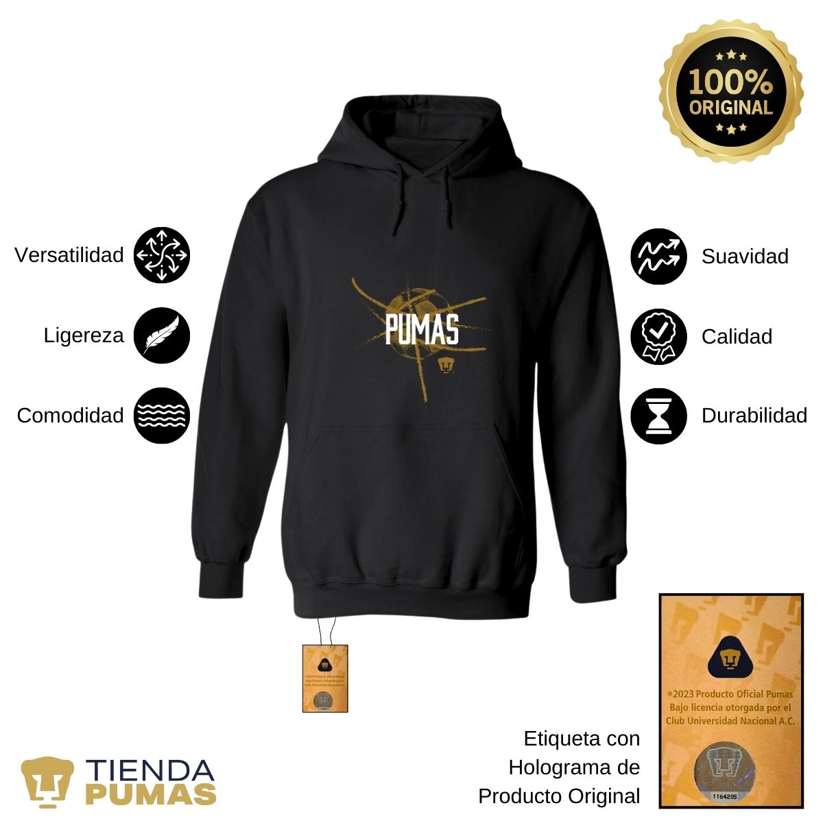 Sudadera Hombre Hoodie Pumas UNAM Balón