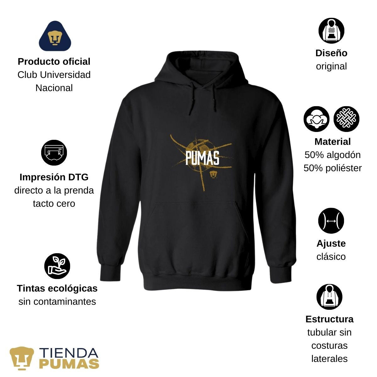 Sudadera Hombre Hoodie Pumas UNAM Balón