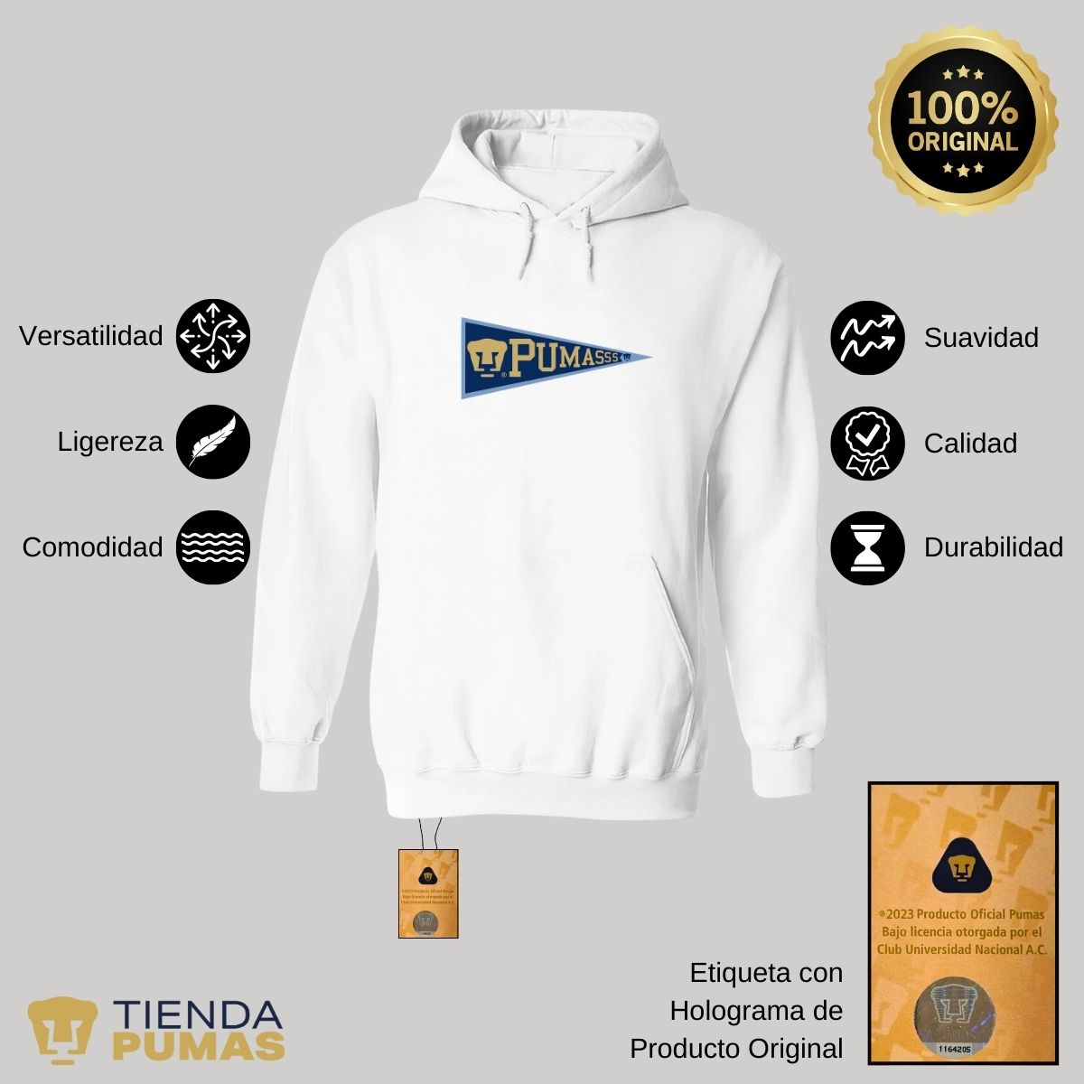 Sudadera Hombre Hoodie Pumas UNAM Banderín