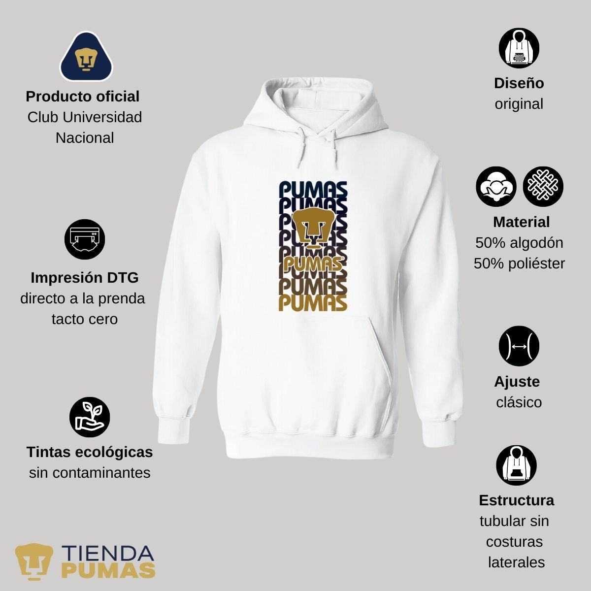 Sudadera Hombre Hoodie Pumas UNAM Degradado