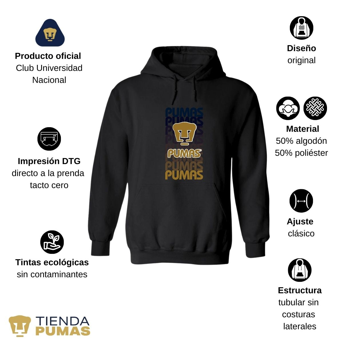 Sudadera Hombre Hoodie Pumas UNAM Degradado