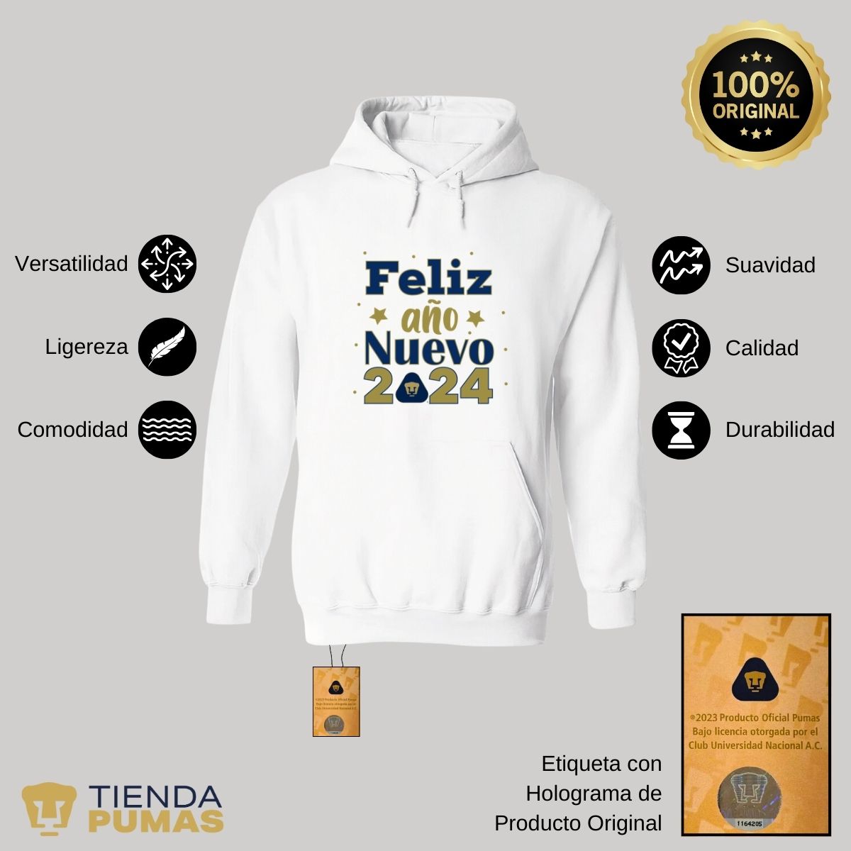 Sudadera Hombre Hoodie Pumas UNAM Feliz Ao Nuevo