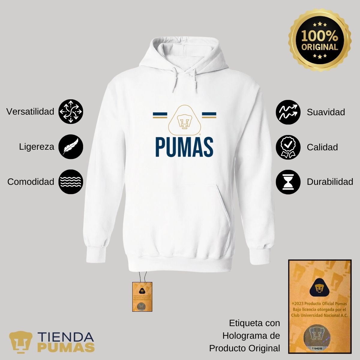 Sudadera Hombre Hoodie Pumas UNAM Insignia