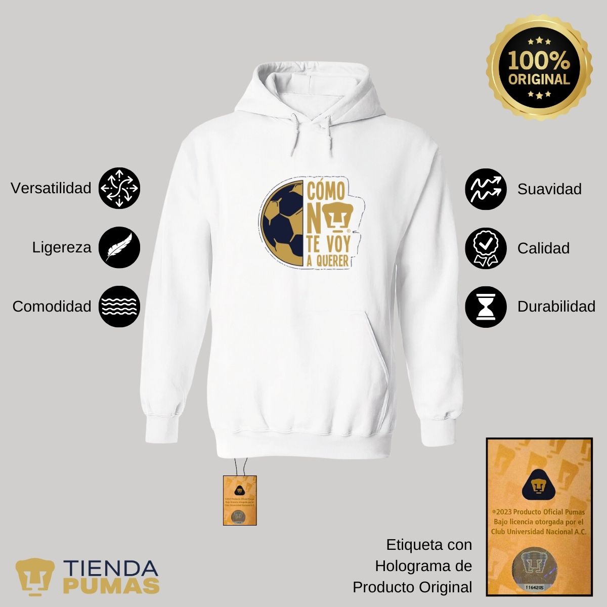 Sudadera Hombre Hoodie Pumas UNAM Medio Balón