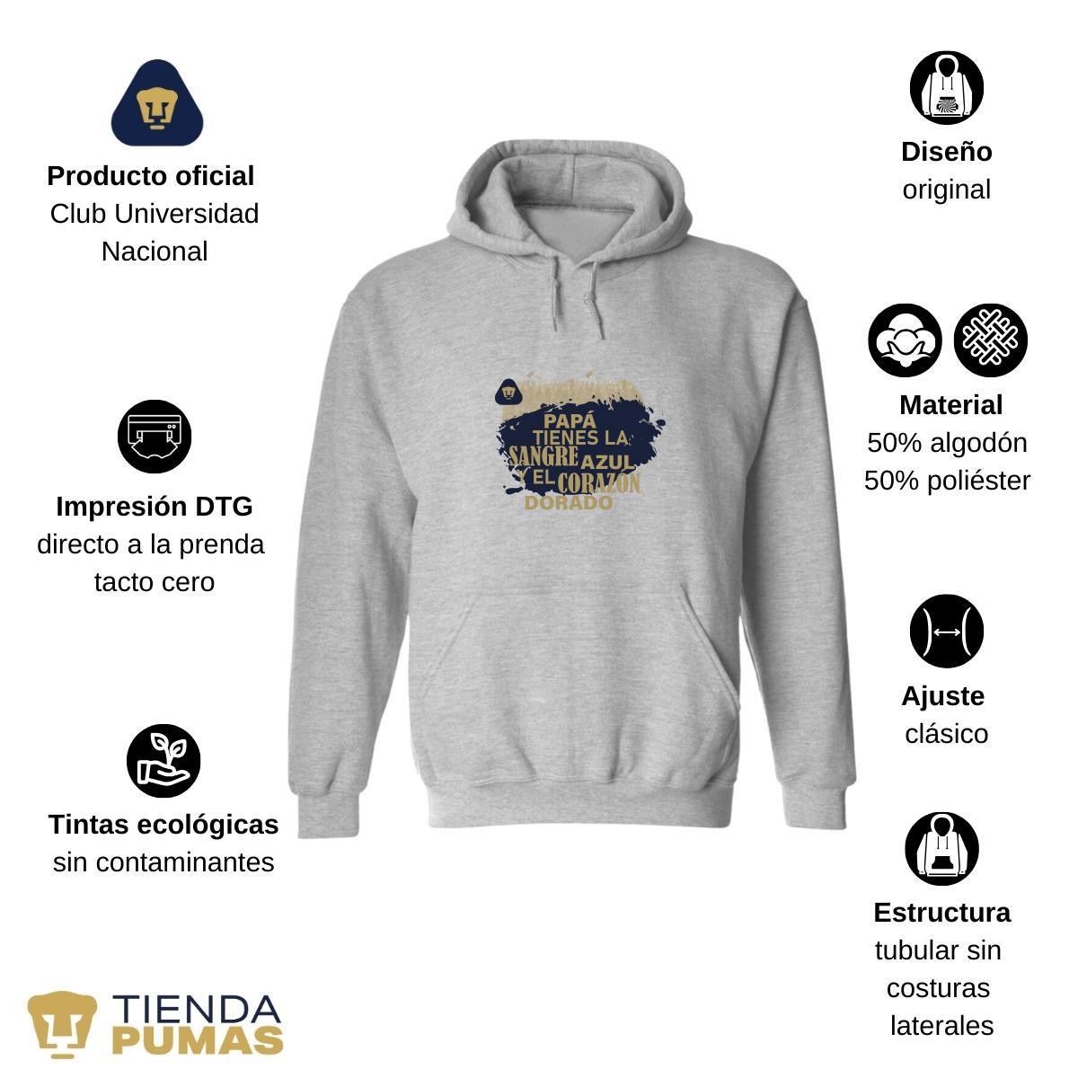 Sudadera Hombre Hoodie  Pumas UNAM Papá sangre azul