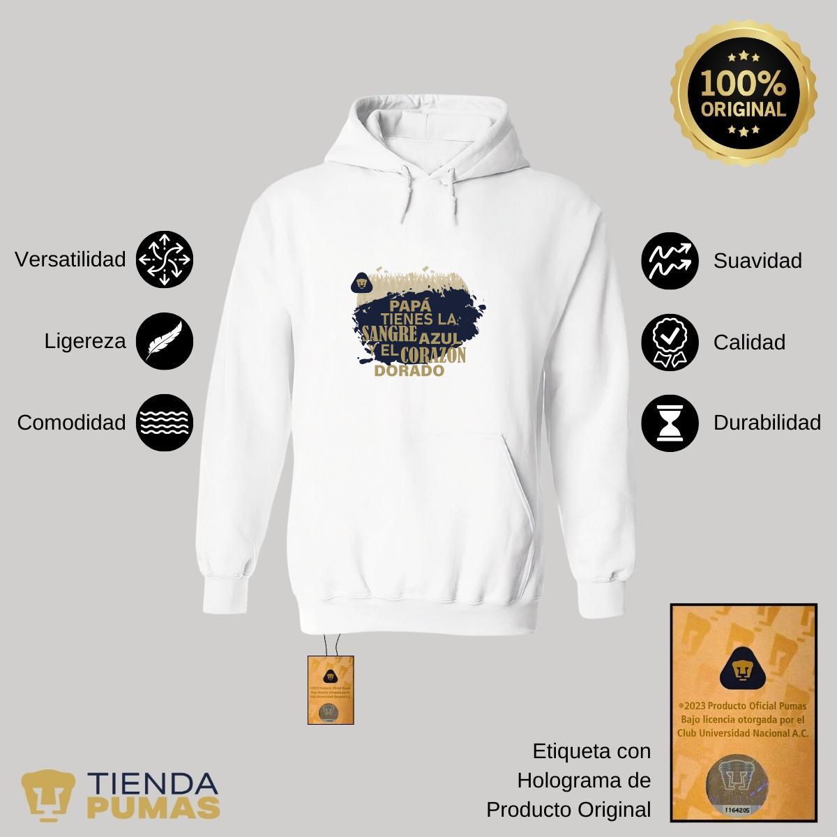 Sudadera Hombre Hoodie  Pumas UNAM Papá sangre azul