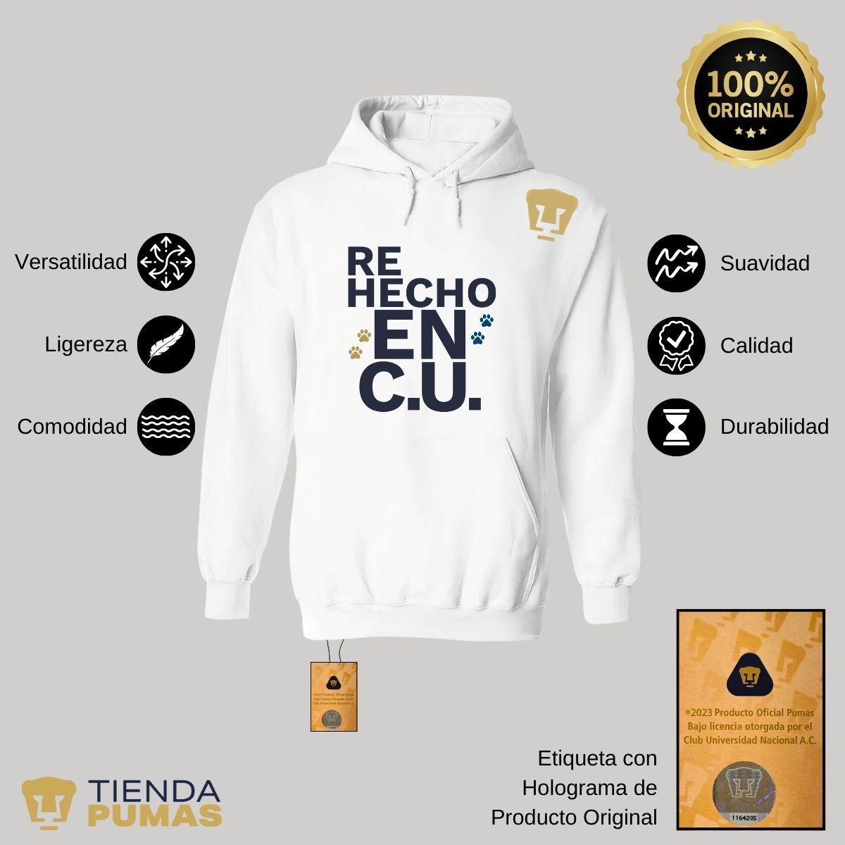 Sudadera Hombre Hoodie Pumas UNAM Re Hecho en C.U.