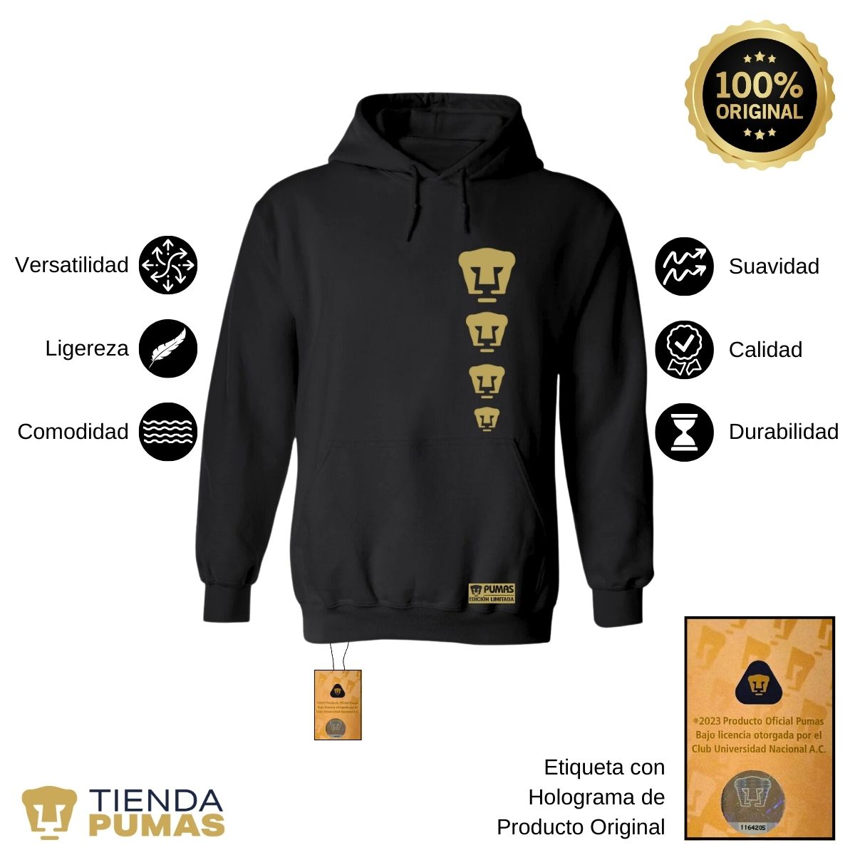 Sudadera Mujer Hoodie Pumas UNAM Edición Limitada 3 Vinil