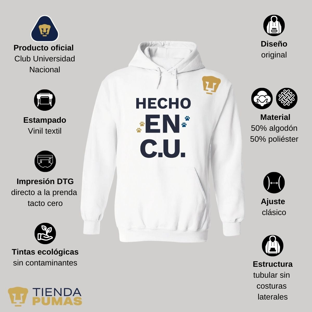 Sudadera Mujer Hoodie Pumas UNAM Hecho en C.U.