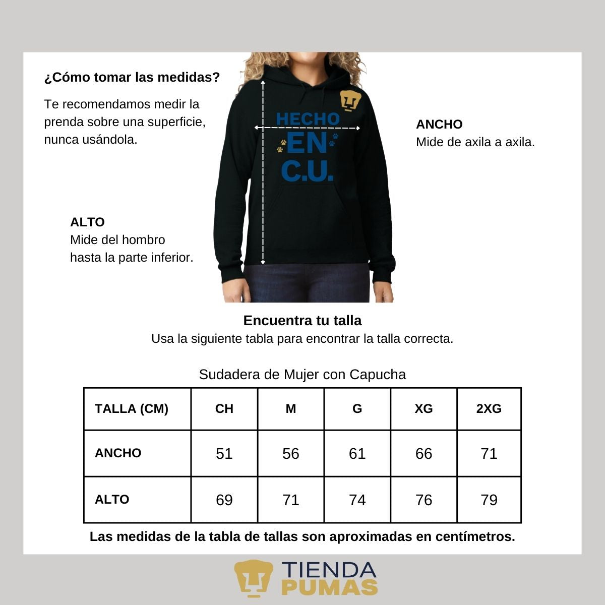 Sudadera Mujer Hoodie Pumas UNAM Hecho en C.U.