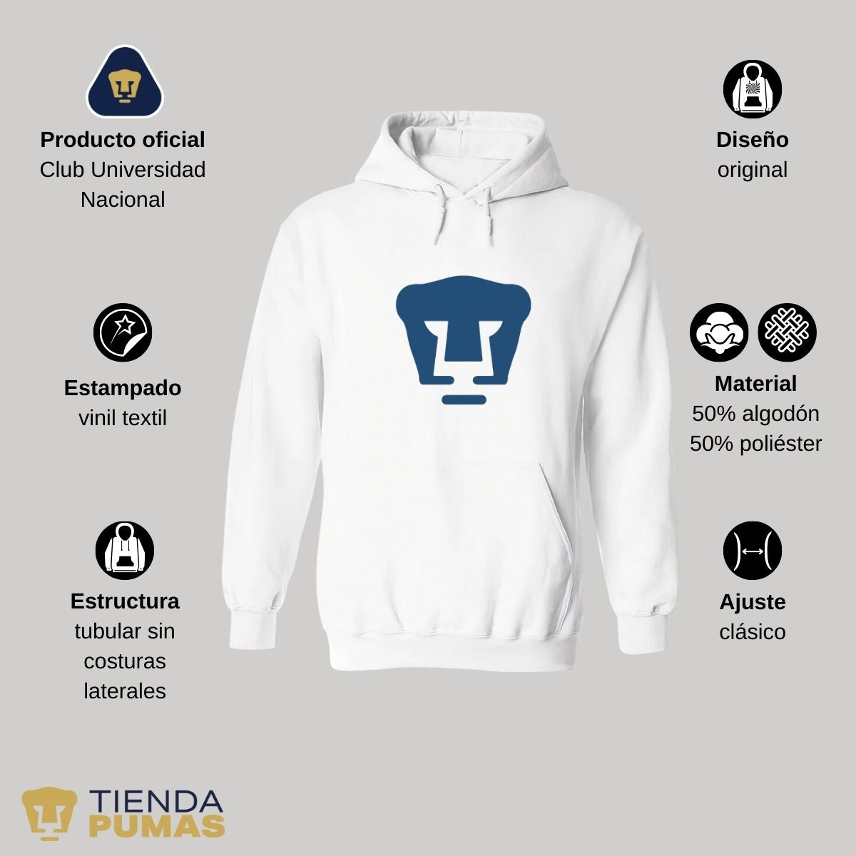 Sudadera Mujer Hoodie Pumas UNAM Logo Azul Vinil