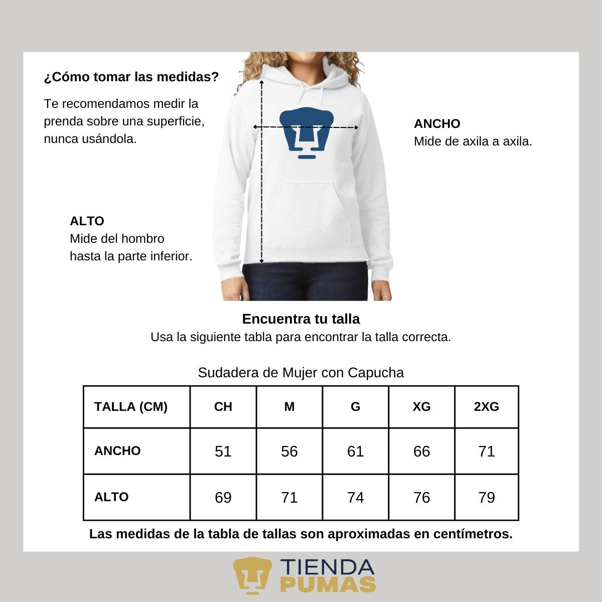 Sudadera Mujer Hoodie Pumas UNAM Logo Azul Vinil