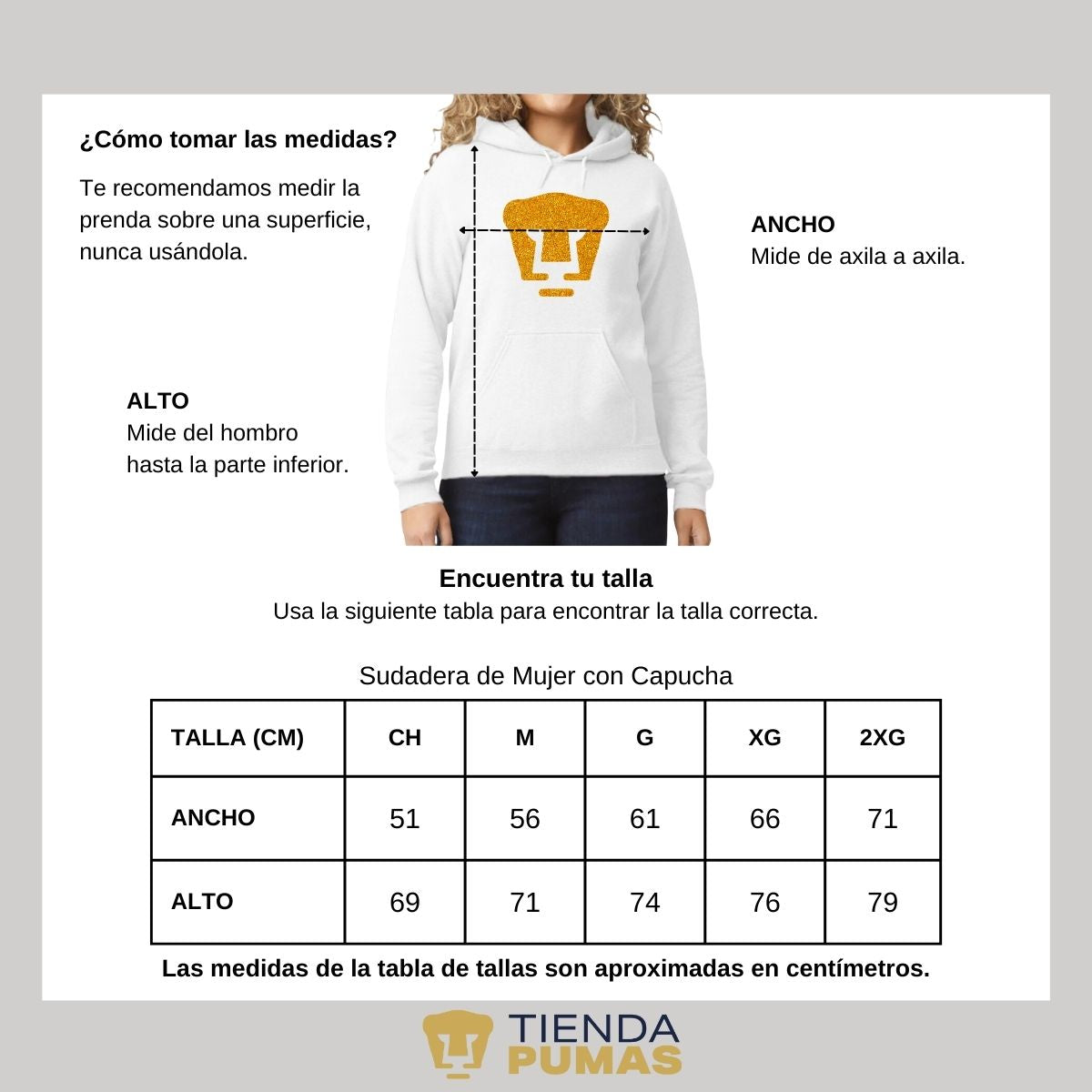 Sudadera Mujer Hoodie Pumas UNAM Logo Dorado Glitter