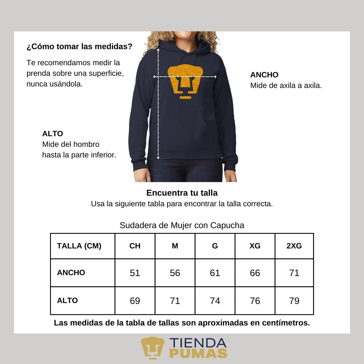 Sudadera Mujer Hoodie Pumas UNAM Logo Dorado Glitter