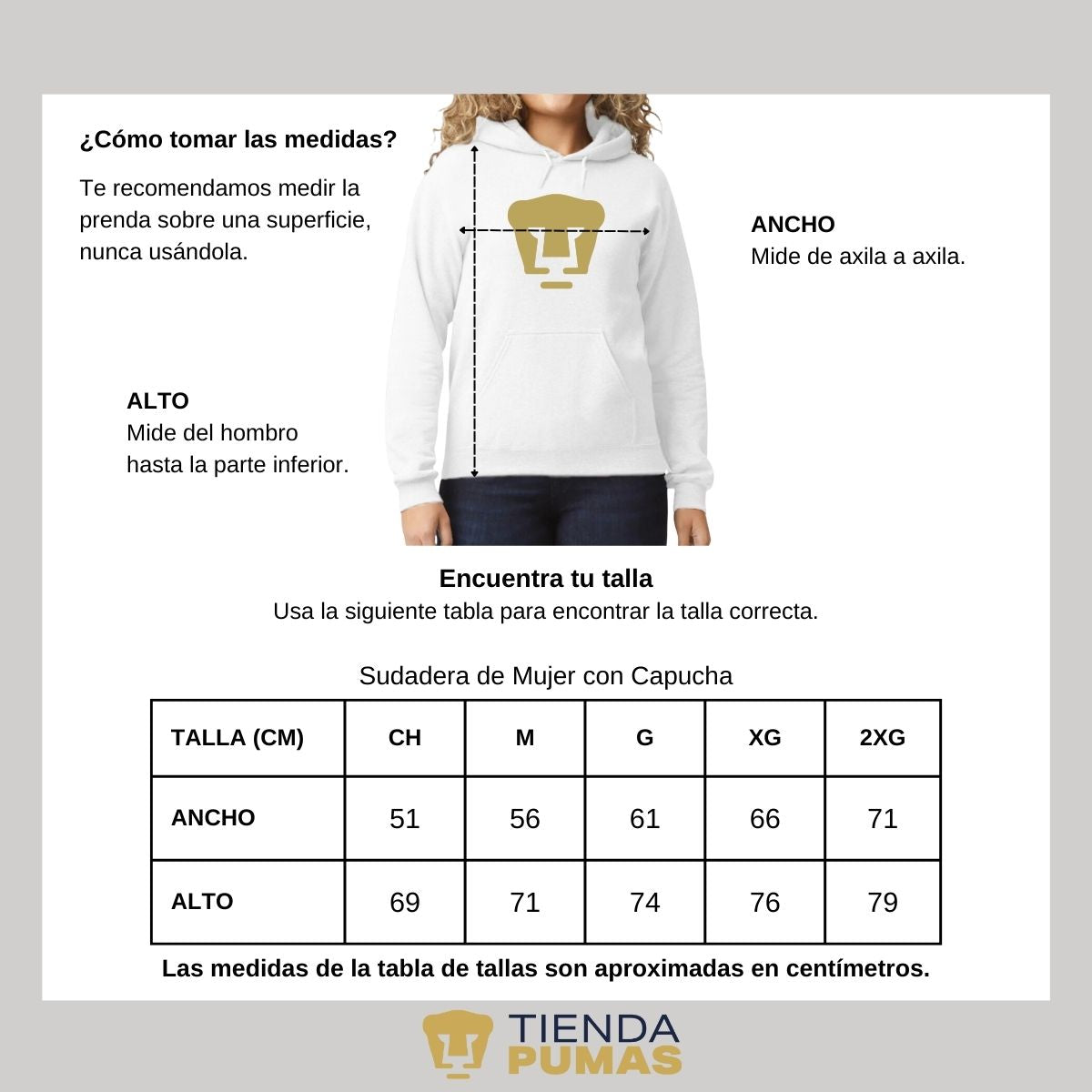 Sudadera Mujer Hoodie Pumas UNAM Logo Dorado Vinil