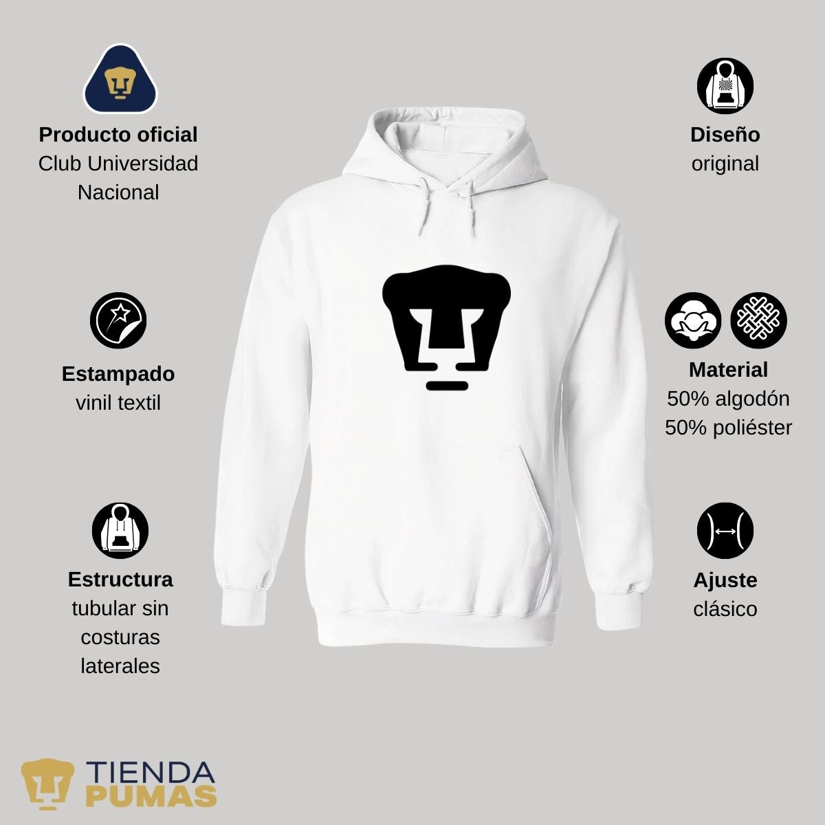 Sudadera Mujer Hoodie Pumas UNAM Logo Monocromatico Vinil