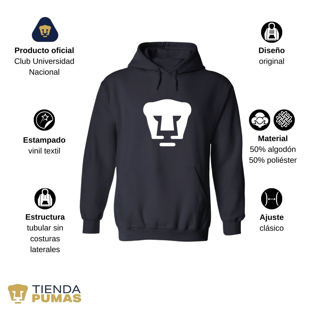 Sudadera Mujer Hoodie Pumas UNAM Logo Monocromatico Vinil