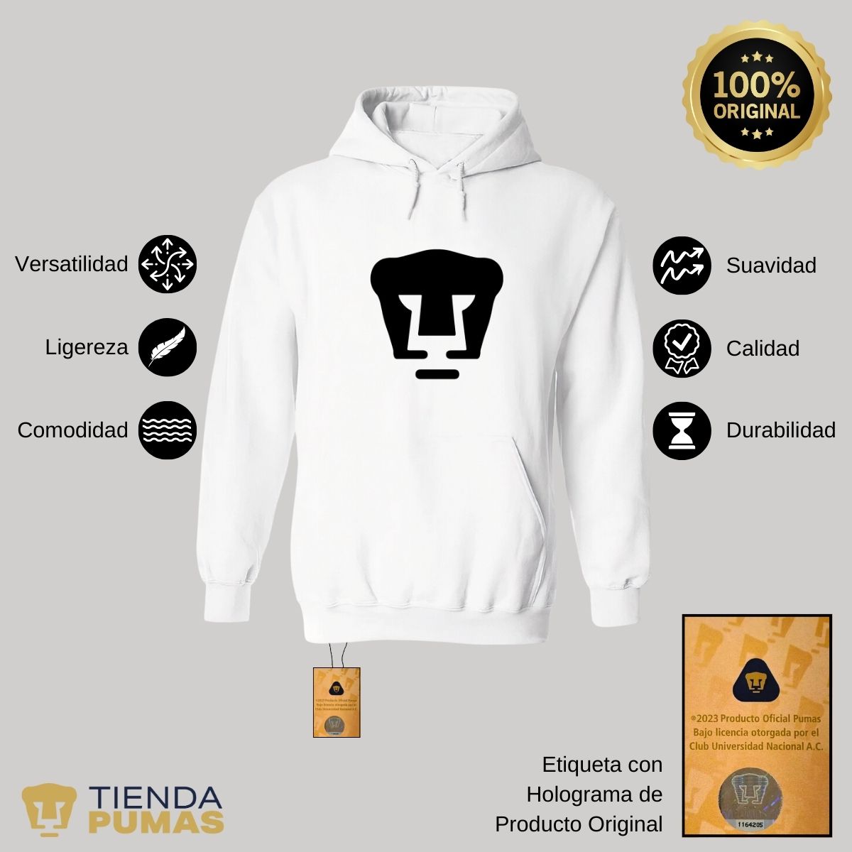 Sudadera Mujer Hoodie Pumas UNAM Logo Monocromatico Vinil