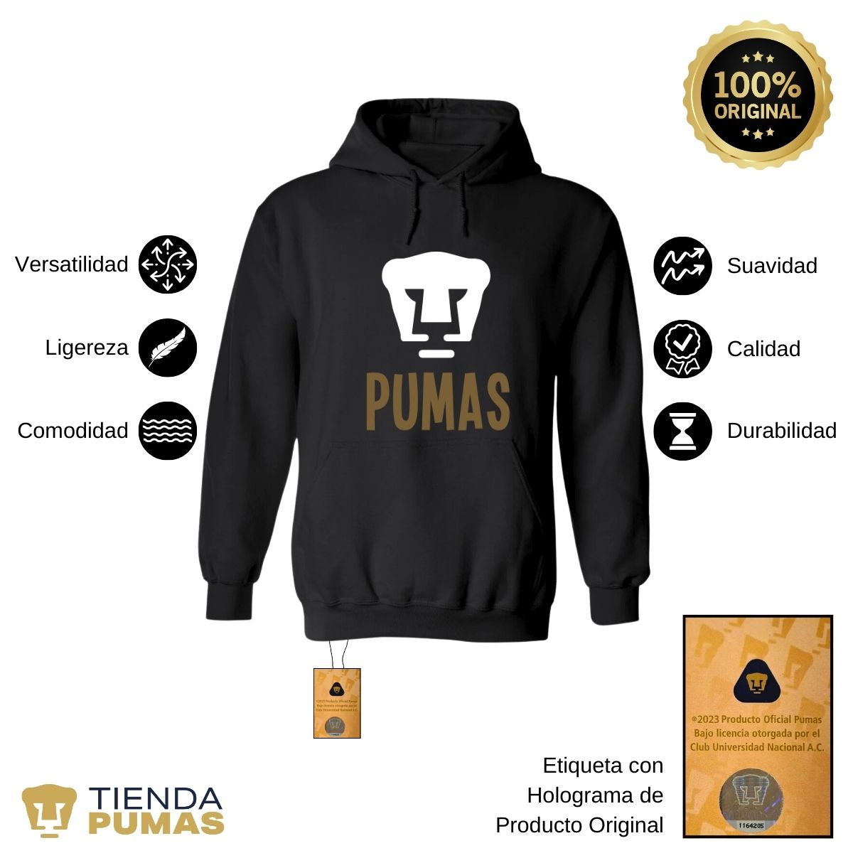 Sudadera Mujer Hoodie Pumas UNAM Logo Pumas