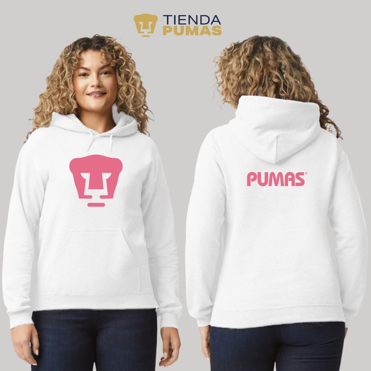 Sudadera Mujer Hoodie Pumas UNAM Logo Rosa Vinil