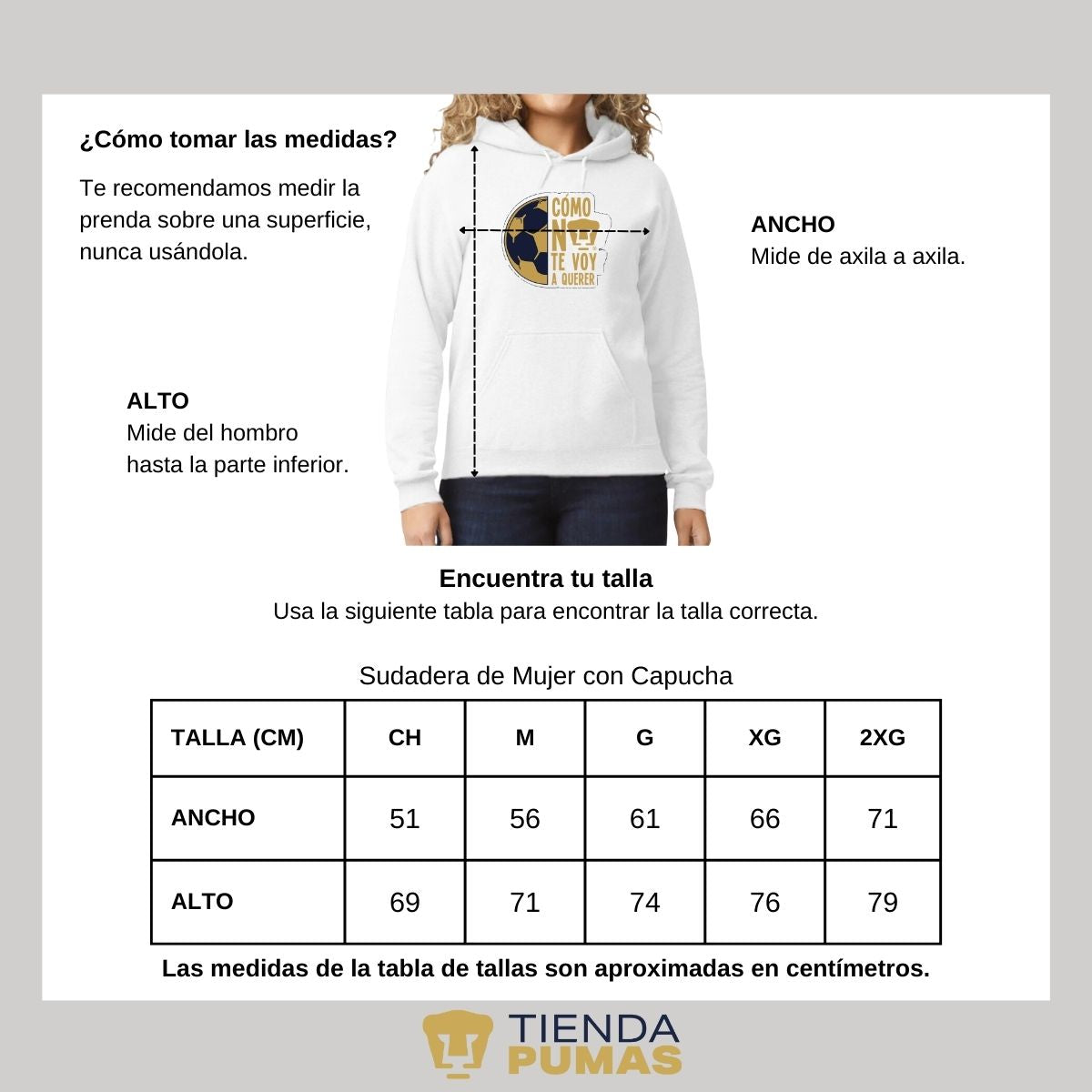 Sudadera Mujer Hoodie Pumas UNAM Medio Balón