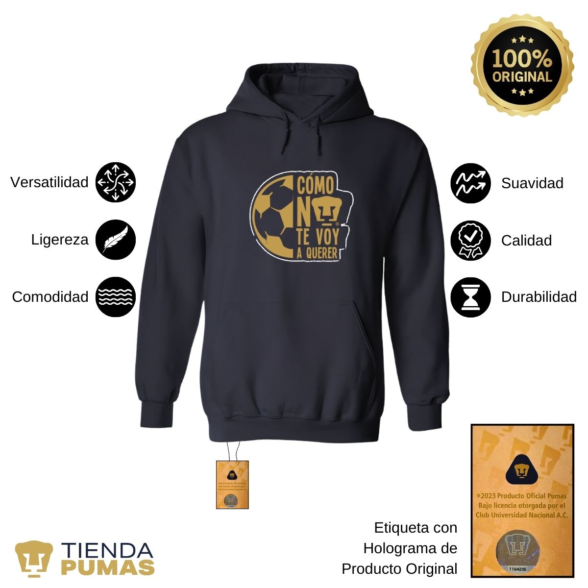 Sudadera Mujer Hoodie Pumas UNAM Medio Balón