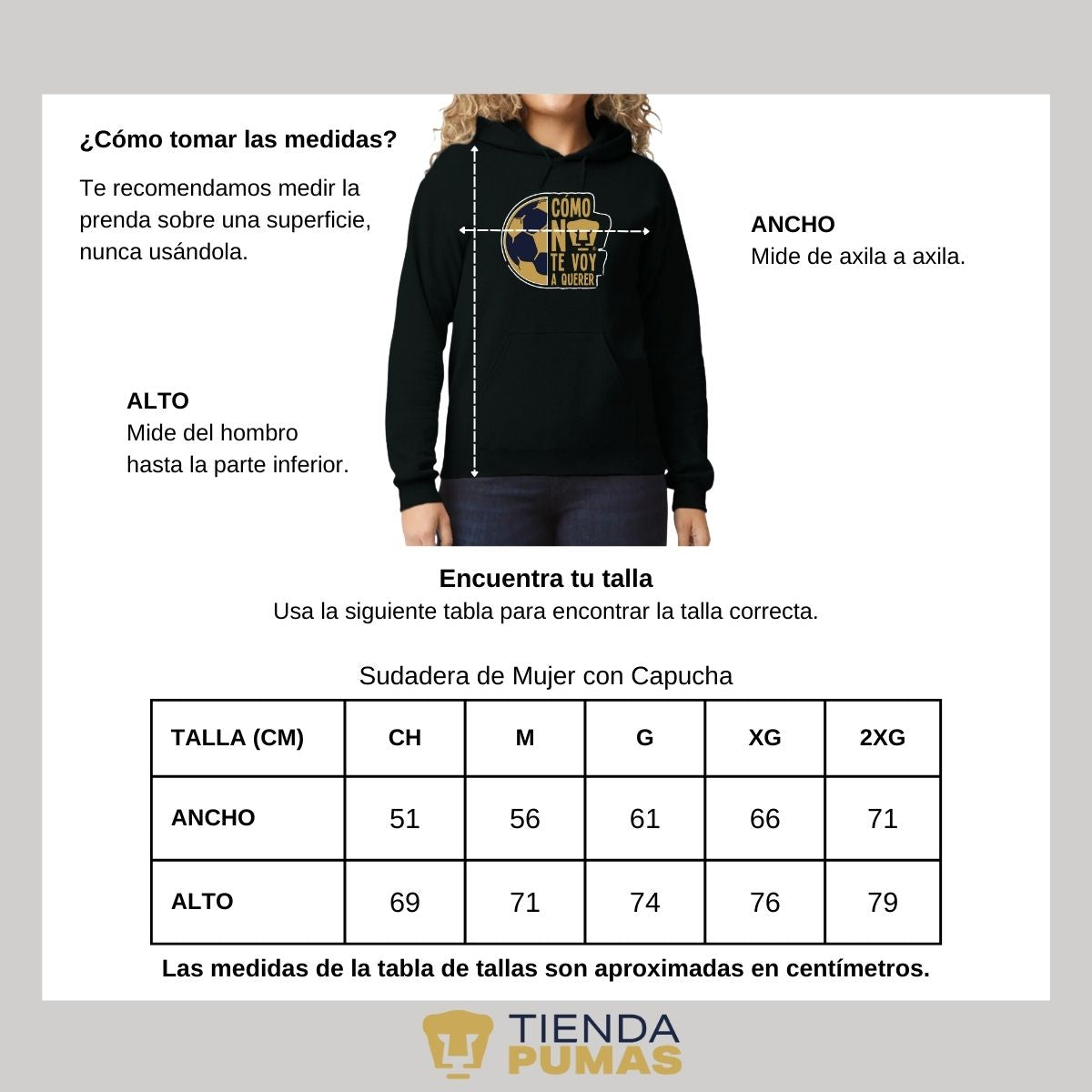 Sudadera Mujer Hoodie Pumas UNAM Medio Balón