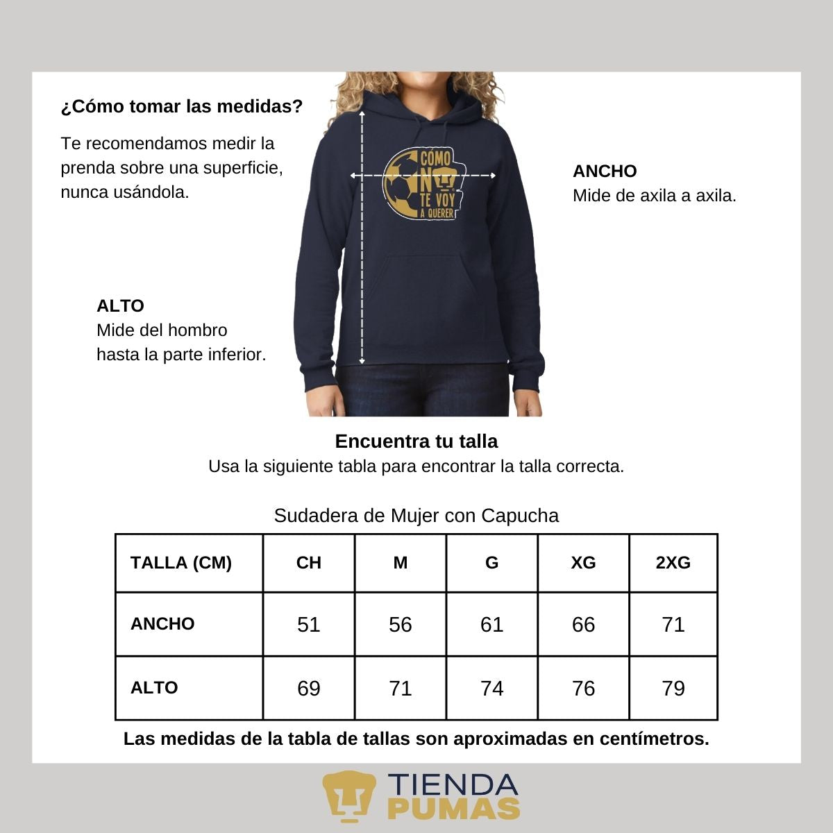 Sudadera Mujer Hoodie Pumas UNAM Medio Balón