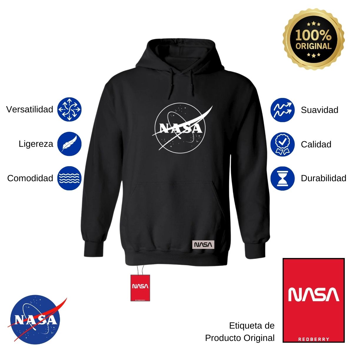 Sudadera para Hombre Hoodie Nasa Monocromático