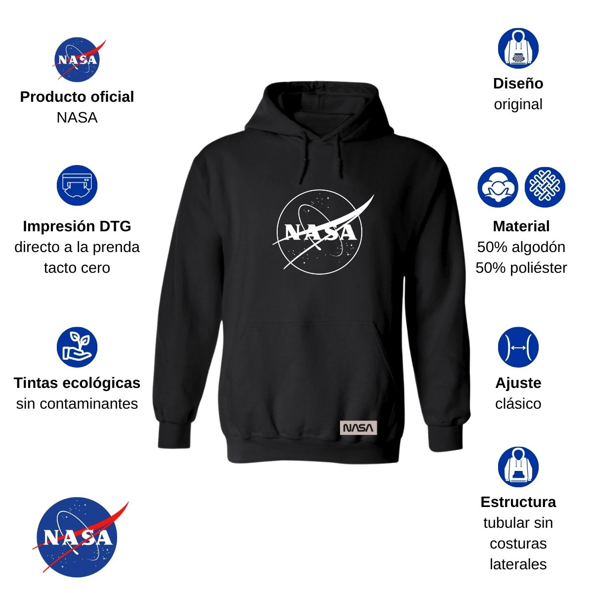 Sudadera para Hombre Hoodie Nasa Monocromático