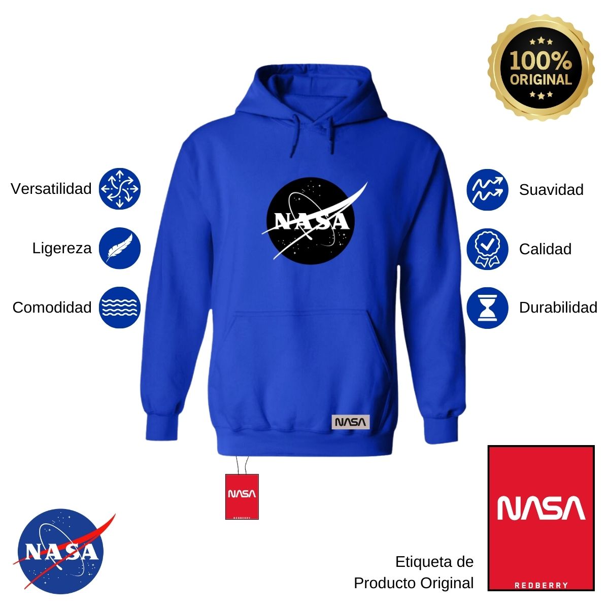 Sudadera para Hombre Hoodie Nasa Monocromático