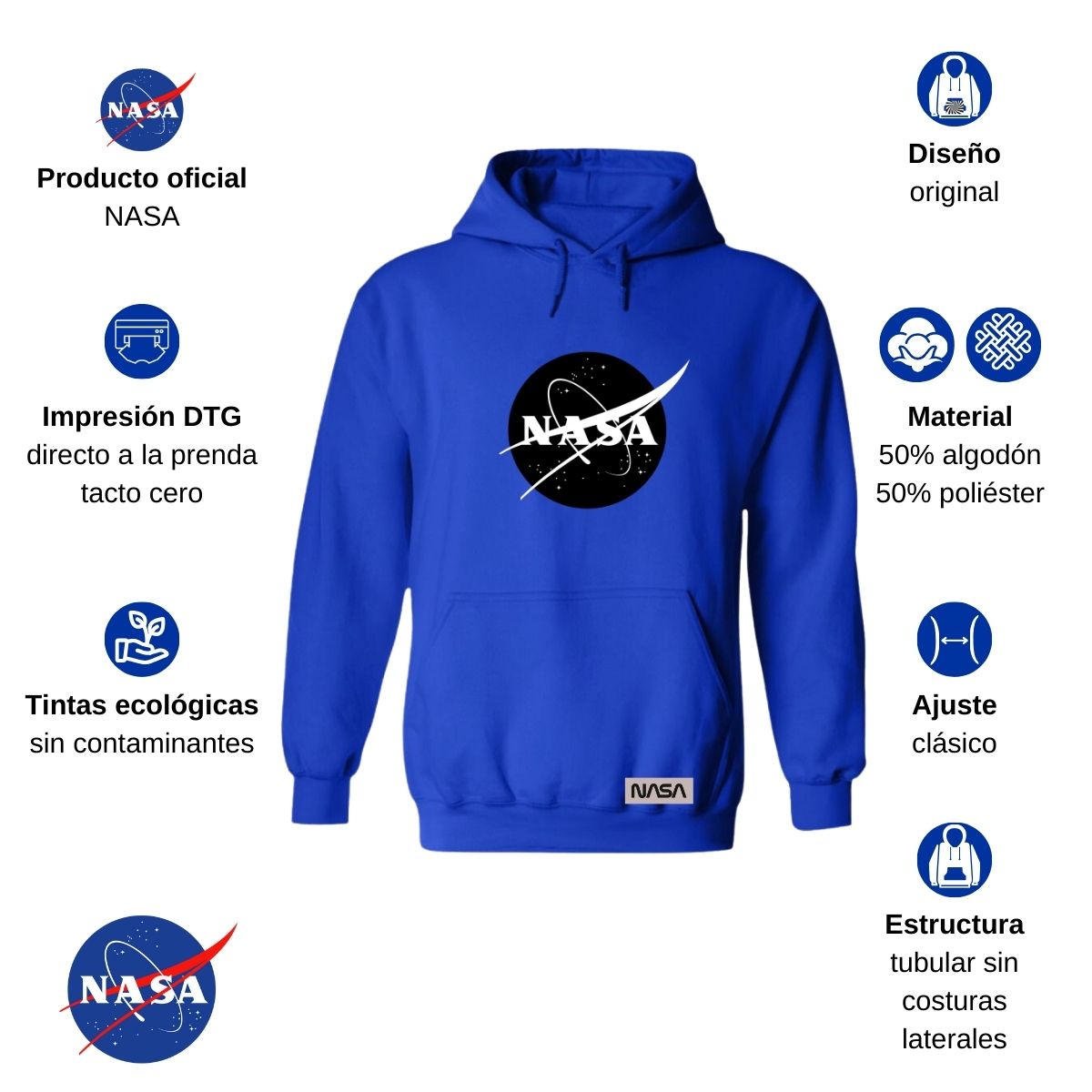 Sudadera para Hombre Hoodie Nasa Monocromático