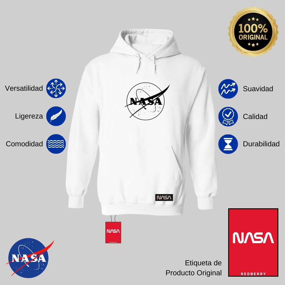 Sudadera para Hombre Hoodie Nasa Monocromático